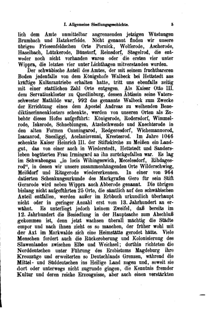 Seite 5 der Rammelburger Chronik von 1906 mit der Erwähnung von Gütern im Schwabengau